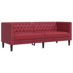 vidaXL Canapea Chesterfield cu 3 locuri, roșu vin, piele ecologică