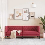 vidaXL Canapea Chesterfield cu 3 locuri, roșu vin, piele ecologică