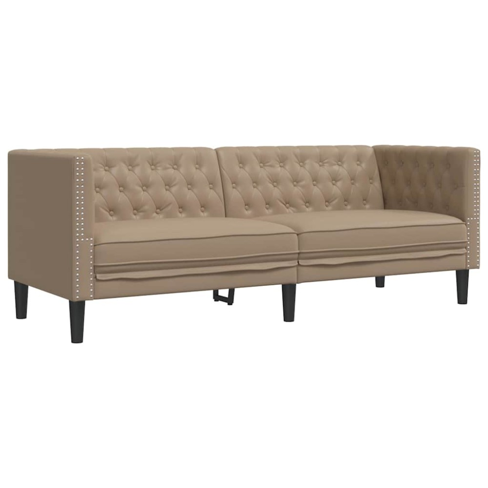 vidaXL Canapea Chesterfield cu 3 locuri, cappuccino, piele ecologică