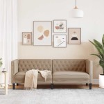 vidaXL Canapea Chesterfield cu 3 locuri, cappuccino, piele ecologică vidaXL Canapea Chesterfield cu 3 locuri, cappuccino, piele ecologică