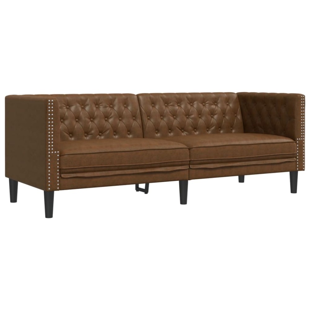vidaXL Canapea Chesterfield cu 3 locuri, maro, piele ecologică