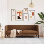 vidaXL Canapea Chesterfield cu 3 locuri, maro, piele ecologică vidaXL Canapea Chesterfield cu 3 locuri, maro, piele ecologică