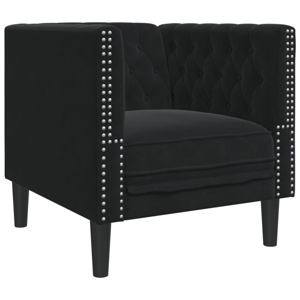 vidaXL Fotoliu Chesterfield, negru, catifea