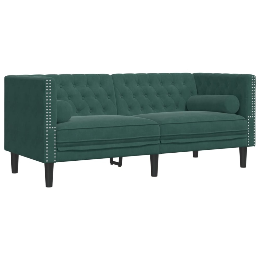 vidaXL Canapea Chesterfield cu pernuțe/2 locuri, verde închis, catifea