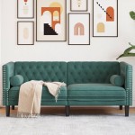 vidaXL Canapea Chesterfield cu pernuțe/2 locuri, verde închis, catifea vidaXL Canapea Chesterfield cu pernuțe/2 locuri, verde închis, catifea