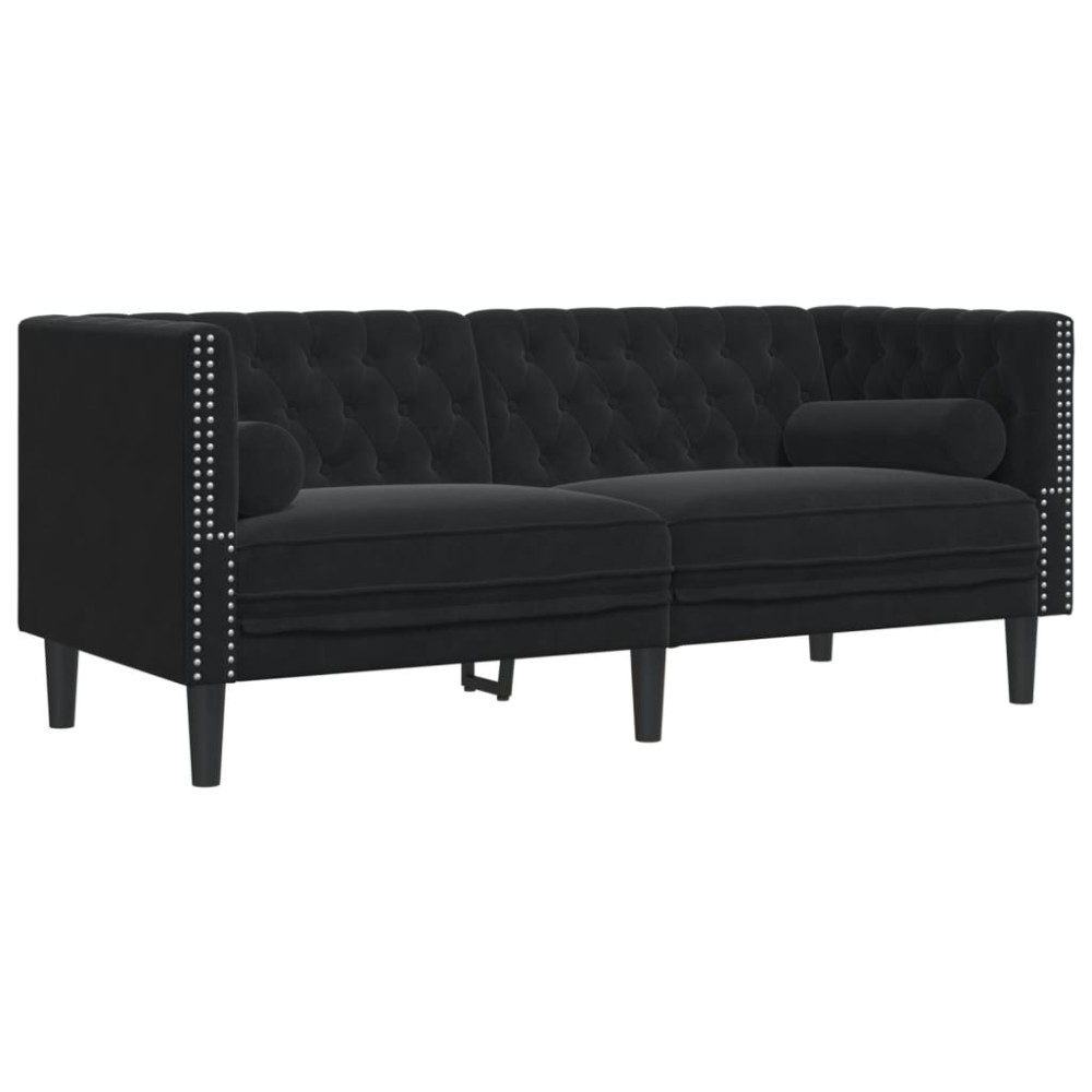vidaXL Canapea Chesterfield cu pernuțe/2 locuri, negru, catifea
