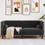 vidaXL Canapea Chesterfield cu pernuțe/2 locuri, negru, catifea vidaXL Canapea Chesterfield cu pernuțe/2 locuri, negru, catifea