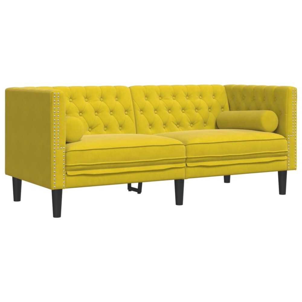 vidaXL Canapea Chesterfield cu pernuțe/2 locuri, galben, catifea