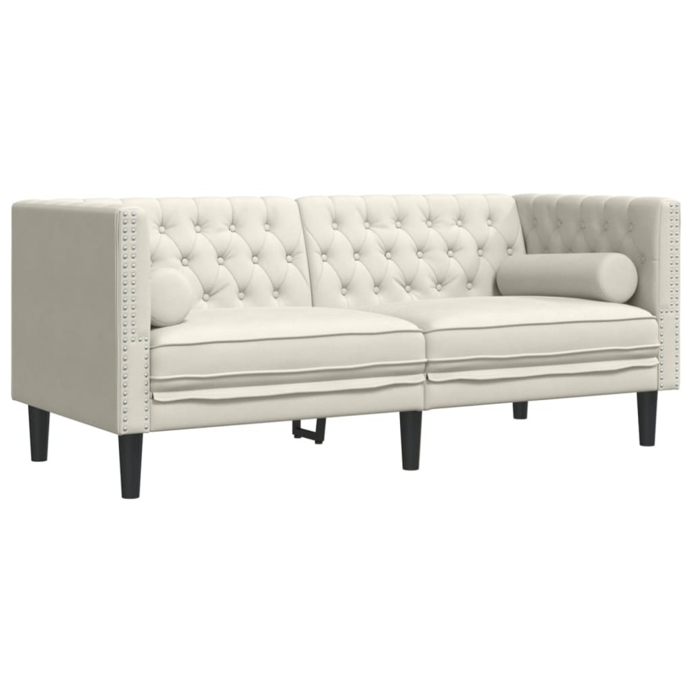 vidaXL Canapea Chesterfield cu pernuțe/2 locuri, crem, catifea