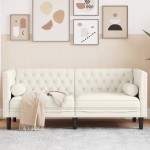 vidaXL Canapea Chesterfield cu pernuțe/2 locuri, crem, catifea vidaXL Canapea Chesterfield cu pernuțe/2 locuri, crem, catifea
