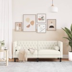 vidaXL Canapea Chesterfield cu pernuțe/2 locuri, crem, catifea vidaXL Canapea Chesterfield cu pernuțe/2 locuri, crem, catifea