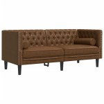 vidaXL Canapea Chesterfield cu perne/2 locuri maro piele întoarsă eco.