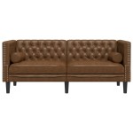 vidaXL Canapea Chesterfield cu perne/2 locuri maro piele întoarsă eco.