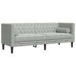 vidaXL Canapea Chesterfield cu pernuțe/3 locuri, gri deschis, catifea vidaXL Canapea Chesterfield cu pernuțe/3 locuri, gri deschis, catifea