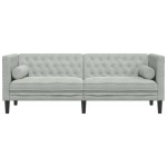 vidaXL Canapea Chesterfield cu pernuțe/3 locuri, gri deschis, catifea vidaXL Canapea Chesterfield cu pernuțe/3 locuri, gri deschis, catifea