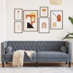 vidaXL Canapea Chesterfield cu pernuțe/3 locuri, gri închis, catifea vidaXL Canapea Chesterfield cu pernuțe/3 locuri, gri închis, catifea