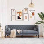 vidaXL Canapea Chesterfield cu pernuțe/3 locuri, gri închis, catifea vidaXL Canapea Chesterfield cu pernuțe/3 locuri, gri închis, catifea