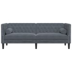 vidaXL Canapea Chesterfield cu pernuțe/3 locuri, gri închis, catifea vidaXL Canapea Chesterfield cu pernuțe/3 locuri, gri închis, catifea