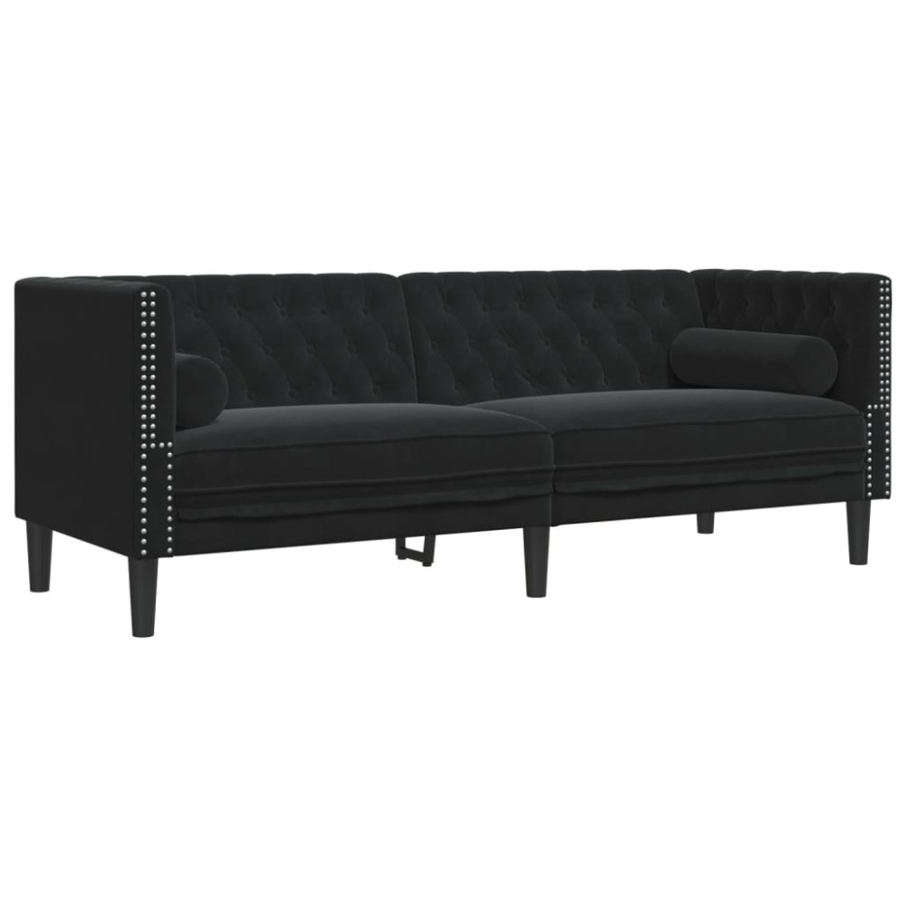 vidaXL Canapea Chesterfield cu pernuțe/3 locuri, negru, catifea