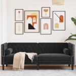 vidaXL Canapea Chesterfield cu pernuțe/3 locuri, negru, catifea vidaXL Canapea Chesterfield cu pernuțe/3 locuri, negru, catifea