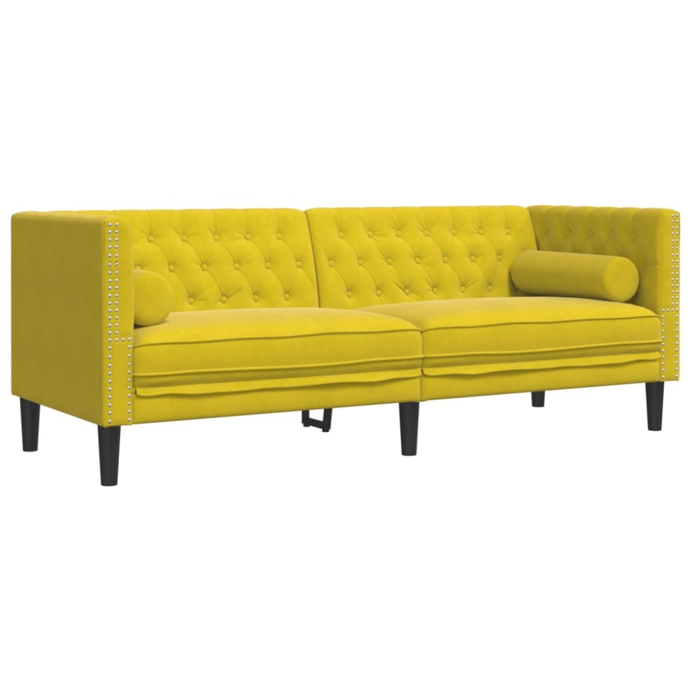 vidaXL Canapea Chesterfield cu pernuțe/3 locuri, galben, catifea