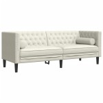 vidaXL Canapea Chesterfield cu pernuțe/3 locuri, crem, catifea vidaXL Canapea Chesterfield cu pernuțe/3 locuri, crem, catifea