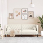 vidaXL Canapea Chesterfield cu pernuțe/3 locuri, crem, catifea vidaXL Canapea Chesterfield cu pernuțe/3 locuri, crem, catifea