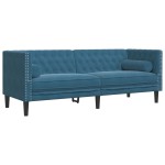 vidaXL Canapea Chesterfield cu pernuțe/3 locuri, albastru, catifea