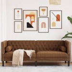 vidaXL Canapea Chesterfield cu perne/3 locuri maro piele întoarsă eco. vidaXL Canapea Chesterfield cu perne/3 locuri maro piele întoarsă eco.