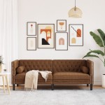 vidaXL Canapea Chesterfield cu perne/3 locuri maro piele întoarsă eco. vidaXL Canapea Chesterfield cu perne/3 locuri maro piele întoarsă eco.