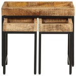 vidaXL Măsuțe de cafea suprapuse, 3 buc., lemn masiv mango brut/fier