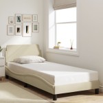 vidaXL Cadru de pat cu tăblie fără saltea, crem, 90x190 cm, textil
