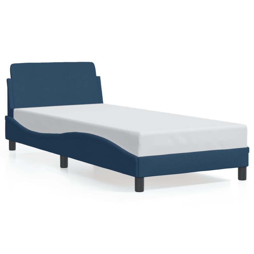 vidaXL Cadru de pat cu tăblie fără saltea, albastru, 90x190 cm, textil