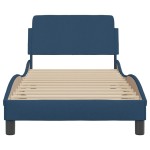 vidaXL Cadru de pat cu tăblie fără saltea, albastru, 90x190 cm, textil vidaXL Cadru de pat cu tăblie fără saltea, albastru, 90x190 cm, textil