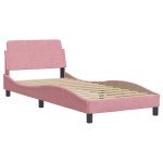 vidaXL Cadru de pat cu tăblie fără saltea, roz, 90x190 cm, catifea vidaXL Cadru de pat cu tăblie fără saltea, roz, 90x190 cm, catifea