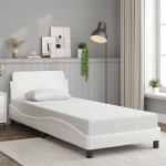 vidaXL Cadru de pat cu tăblie, alb, 90x190 cm, piele ecologică vidaXL Cadru de pat cu tăblie, alb, 90x190 cm, piele ecologică