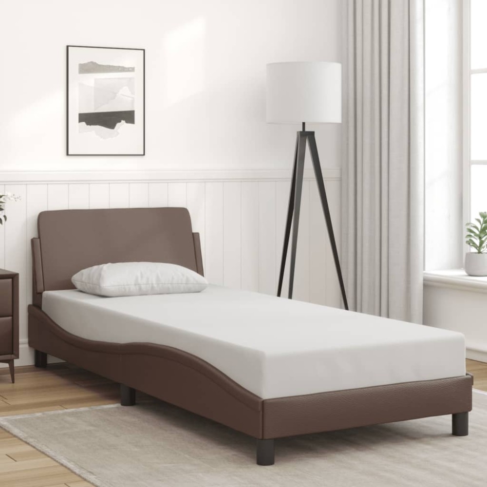 vidaXL Cadru de pat cu tăblie, maro, 90x190 cm, piele ecologică