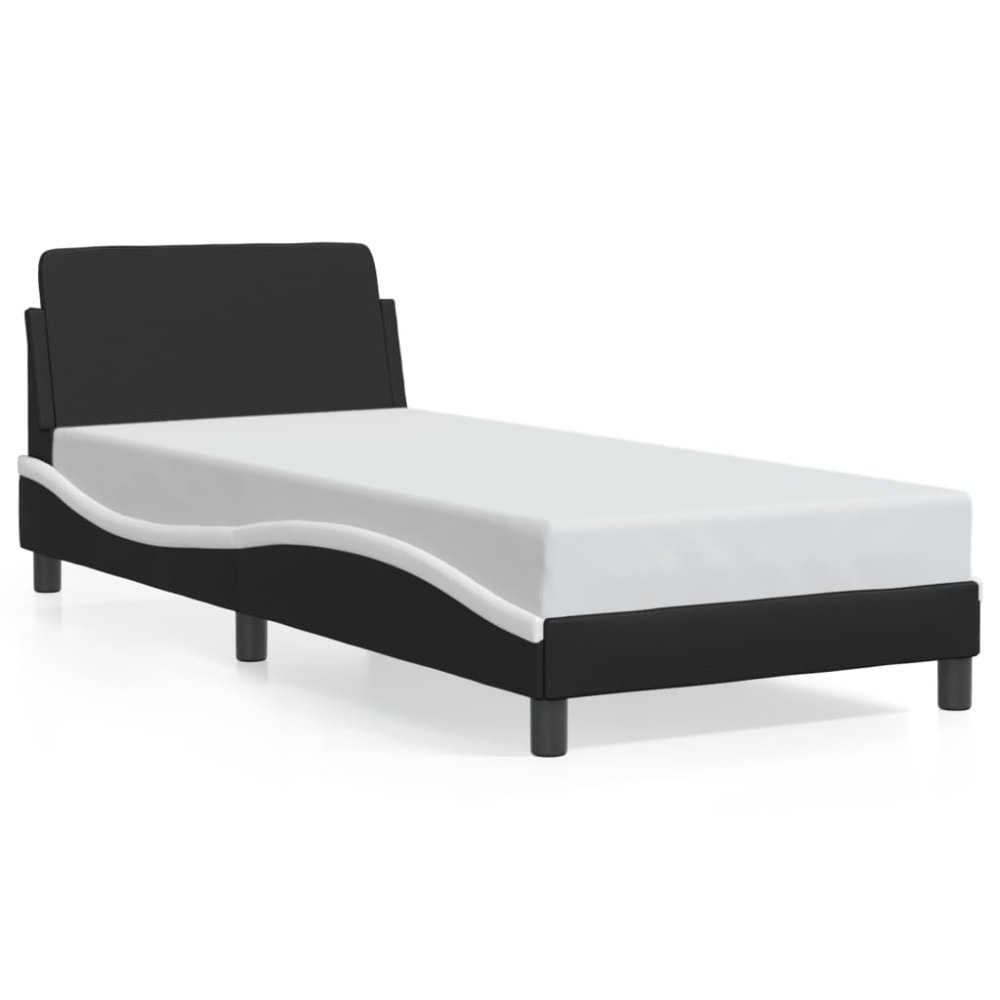 vidaXL Cadru de pat cu tăblie negru și alb 90x190 cm piele artificială