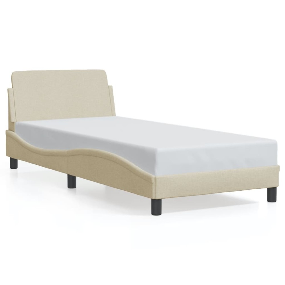 vidaXL Cadru de pat cu tăblie fără saltea, crem, 90x200 cm, textil