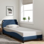 vidaXL Cadru de pat cu tăblie fără saltea, albastru, 90x200 cm, textil