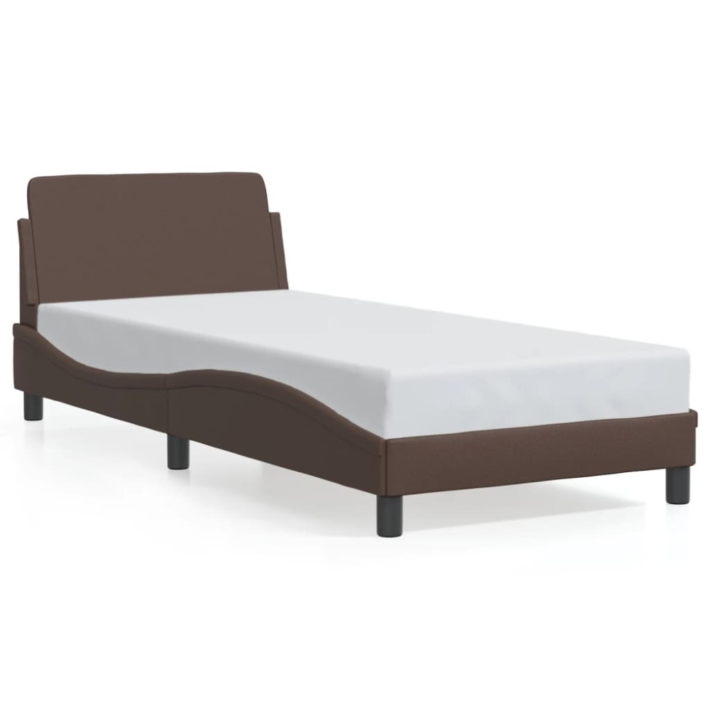 vidaXL Cadru de pat cu tăblie, maro, 90x200 cm, piele ecologică