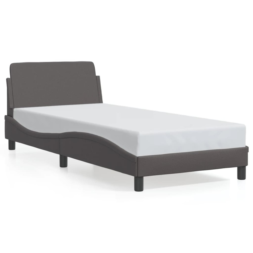 vidaXL Cadru de pat cu tăblie, gri, 90x200 cm, piele ecologică
