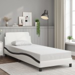 vidaXL Cadru de pat cu tăblie, alb și negru, 90x200 cm piele ecologică vidaXL Cadru de pat cu tăblie, alb și negru, 90x200 cm piele ecologică