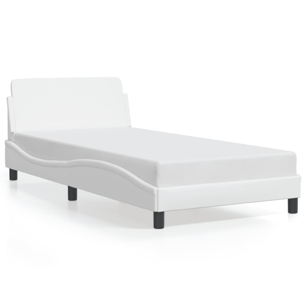 vidaXL Cadru de pat cu tăblie, alb, 100x200 cm, piele ecologică