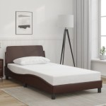 vidaXL Cadru de pat cu tăblie, maro, 100x200 cm, piele ecologică vidaXL Cadru de pat cu tăblie, maro, 100x200 cm, piele ecologică