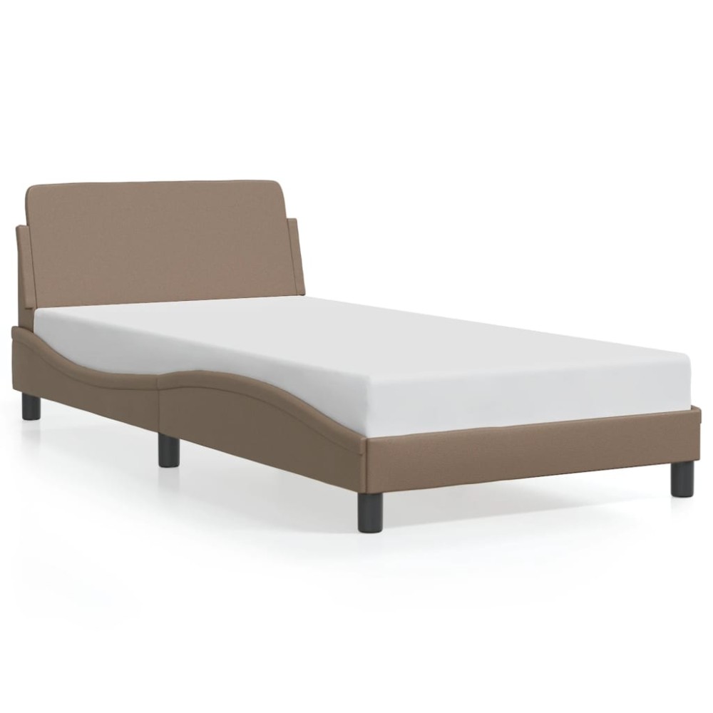 vidaXL Cadru de pat cu tăblie, cappuccino, 100x200 cm, piele ecologică