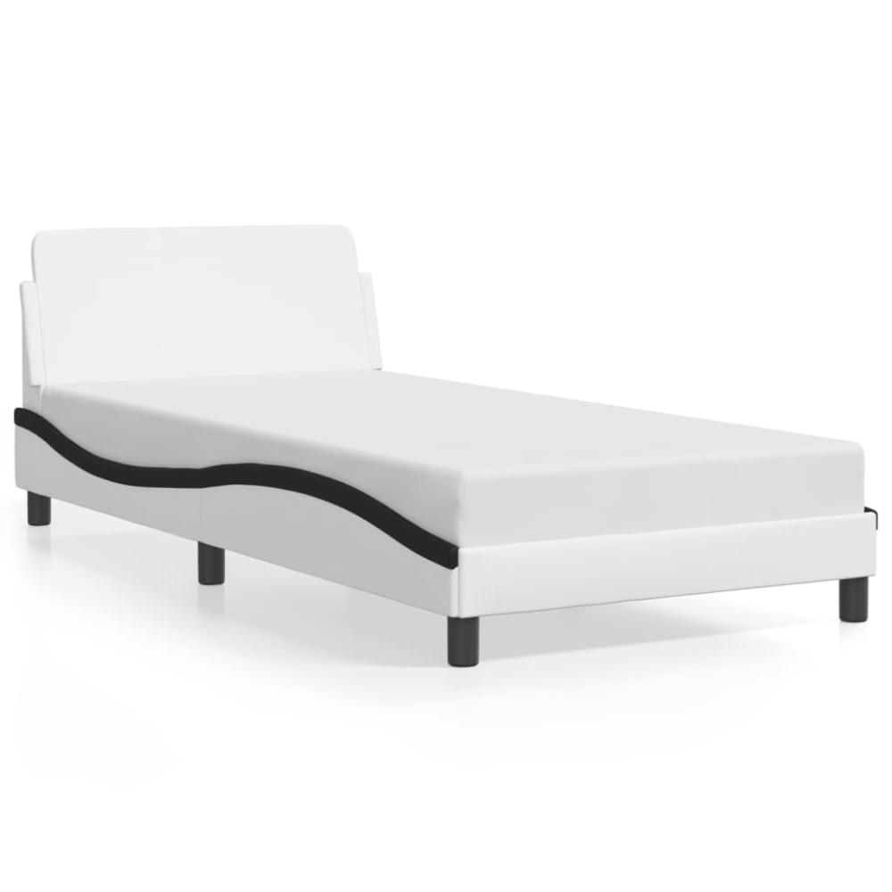 vidaXL Cadru de pat cu tăblie alb și negru 100x200cm piele artificială