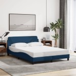 vidaXL Cadru de pat cu tăblie fără saltea, albastru, 120x200cm, textil