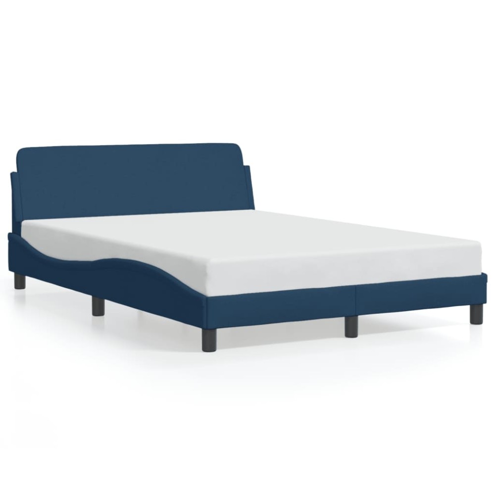 vidaXL Cadru de pat cu tăblie fără saltea, albastru, 140x190cm, textil