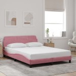 vidaXL Cadru de pat cu tăblie fără saltea, roz, 140x190 cm, catifea vidaXL Cadru de pat cu tăblie fără saltea, roz, 140x190 cm, catifea